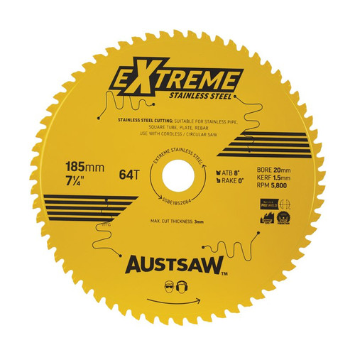 Austsaw Extreme Stainless Steel Blade 185Mm X 20 X 64T