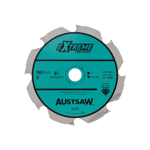 Austsaw - 160Mm (6 1/4In) Polycrystalline Diamond Blade - 20/16Mm Bore - 4Pcd 4Tct Teeth