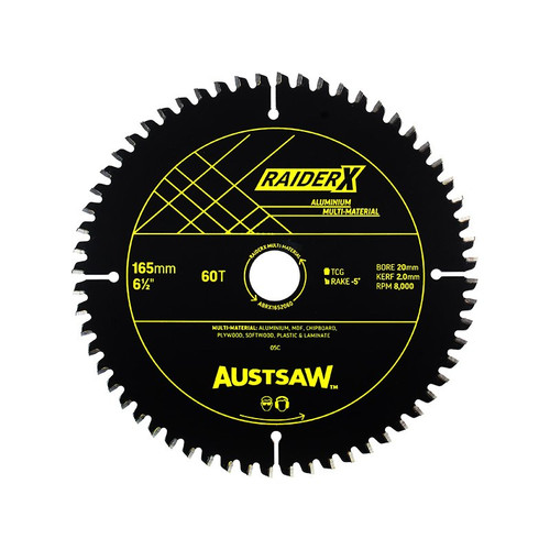 Austsaw Raiderx Aluminium Multi Material Blade | 165Mm X 20 X 60T
