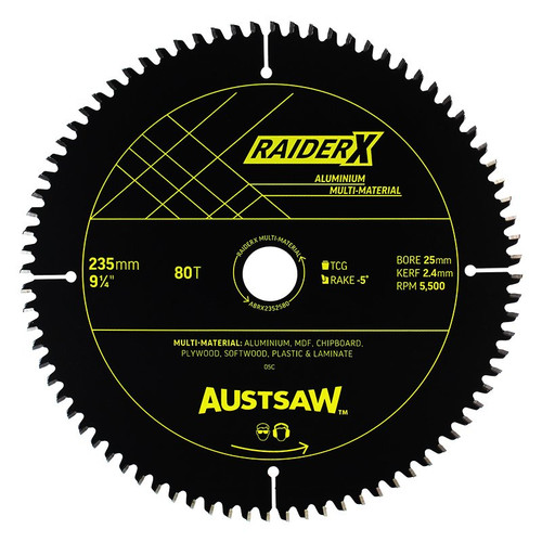 Austsaw Raiderx Aluminium Multi Material Blade | 235Mm X 25 X 80T