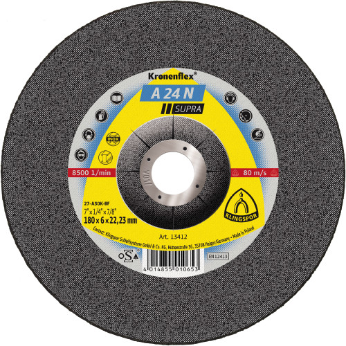 Grinding Disc - (A24N) Supra/8500Rpm/Inox Soft 180X6X22Mm