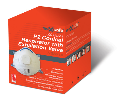 Maxisafe Conical P2 Respirator With Valve, Box Of 10