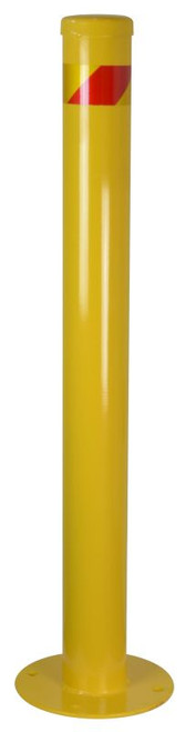 Yellow Steel Bollard With Reflective Red Stripe, 1000Mm