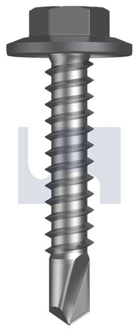 Metal Self Drilling Screw Flanged Hex Head #12-14 X30 Basalt - Cl4