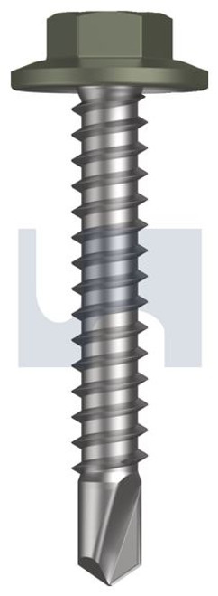 Metal Self Drilling Screw Flanged Hex Head #12-14 X35 Mangrove - Cl4