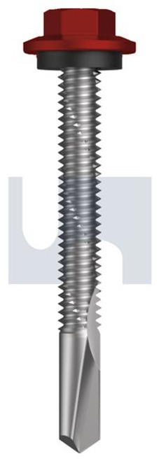 S500 Tiger Self Drilling Screw Hex Head + Washer #12-24 X50 Manor Red (Scoria) -Cl4