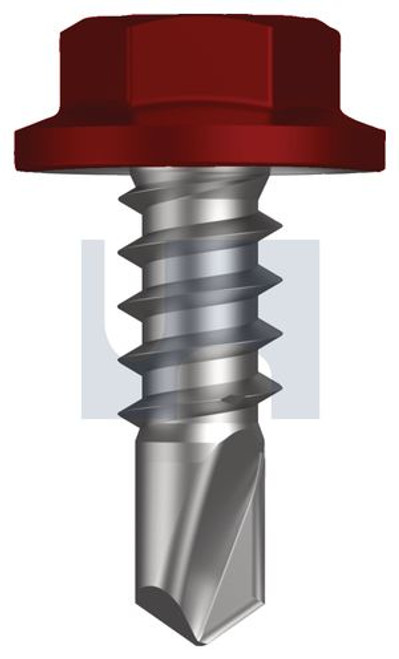 Metal Self Drilling Screw Flanged Hex Head #8-18 X12 Manor Red (Scoria) -Cl4