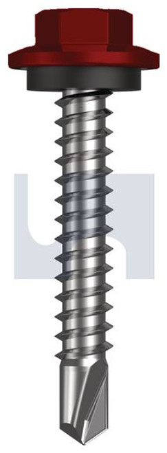 Metal Self Drilling Screw Hex Head + Washer #12-14 X35 Manor Red (Scoria) -Cl4