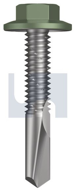 S500 Tiger Self Drilling Screw Flanged Hex Head #12-24 X32 Pale Eucalypt (Mist Green)-Cl4