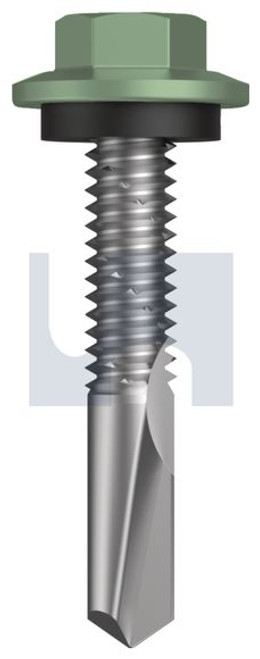 S500 Tiger Self Drilling Screw Hex Head + Washer #12-24 X32 Pale Eucalypt (Mist Green)-Cl4
