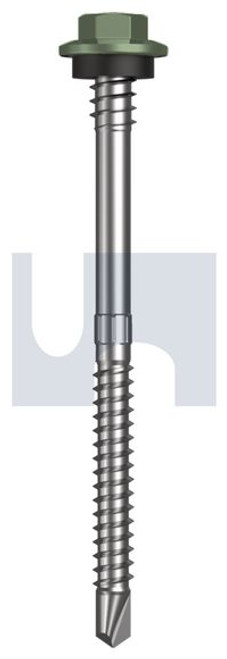 Metal Self Drilling Screw Hex + Washer + Xgrip #12-14 X80 Pale Eucalypt (Mist Green)-Cl4