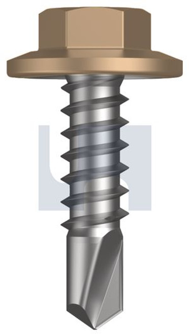 Metal Self Drilling Screw Flanged Hex Head #12-14 X20 Pale Terracotta - Cl4