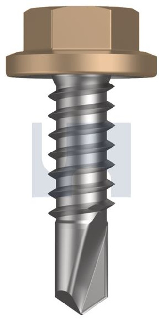 Metal Self Drilling Screw Flanged Hex Head #14-14 X22 Pale Terracotta - Cl4