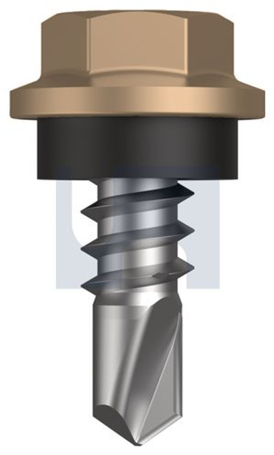 Metal Self Drilling Screw Hex Head + Washer #8-18 X12 Pale Terracotta - Cl4