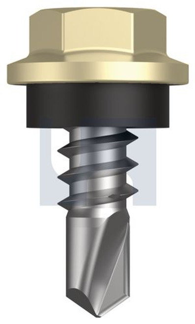 Metal Self Drilling Screw Hex Head + Washer #8-18 X12 Sandbank (Straw) -Cl4