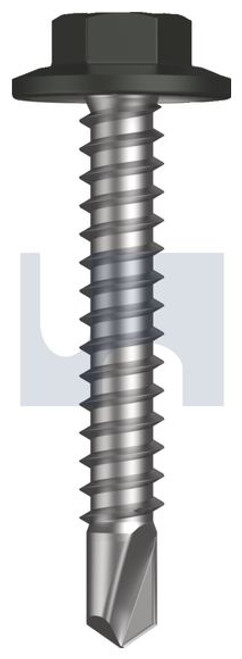 Metal Self Drilling Screw Flanged Hex Head #12-14 X35 Woodland Grey (Thunder) -Cl4