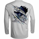 Dennis Friel Silver Sailfish Performance Long Sleeve Shirt in Silver Gray Back