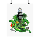 Hillsboro Lighthouse Turtle - Unframed Satin Poster — Tropical Coastal Wall Art
