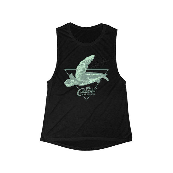 Ladies Tank Turtle Design Monotone Beach and Fun Women's Flowy Scoop
