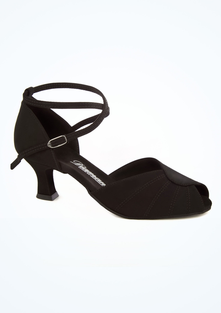 Zapato De Baile Danc'in De Punta Abierta En Nobuck Negro Con Tacón De