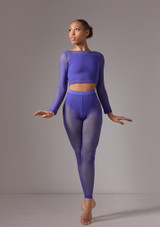 Top corto de danza de manga larga de malla Gianna Move Dance Azul profundo Front [Azul]