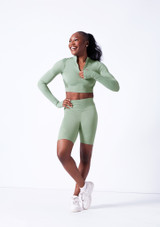 Crop top senza cuciture con cerniera Orianna Move Dance Davanti 2 [Verde]