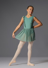 V-Neck short ruffle dress Verde enebro Front 4 [Verde]