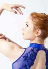 Body Danza a Collo Alto con Inserti in Pizzo Ballet Rosa Blu Dietro 2 [Blu]