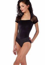 Body Danza a Maniche Corte in Velours Ballet Rosa Nero Davanti [Nero]