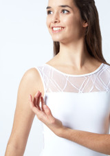 Body Danza con Inserti Trasparenti e Ampio Scollo sulla Schiena Harlquin So Danca Bianco Davanti [Bianco]