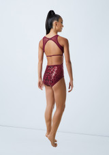 Weissman Open Back Sequin Mesh Leotard Rosso Dietro [Rosso]