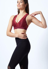 Crop Top Danza con Ricami a Fiori So Danca Borgogna Davanti [Rosso]