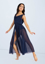 Weissman Double Cowl Mesh Maxi Dress Blu Scuro [Blu]