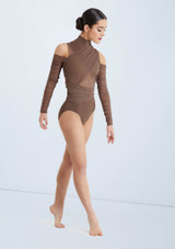 Weissman Cold Shoulder Mesh Leotard Moka [Marrone]