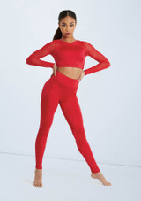 Weissman Lustre and Mesh Crop Top Rojo [Rojo]