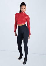 Weissman Long Sleeve Sequin Top Rosso [Rosso]