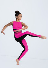 Weissman Two Tone V-Plunge Unitard Rosso Ciliegia [Rosa]