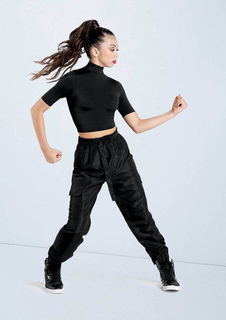 Weissman Half Sleeve Mock Neck Crop Top Negro [Negro]