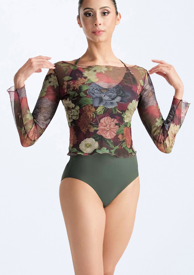 Top in rete trasparente floreale Imogen Ballet Rosa Davanti [Multi-Colore]