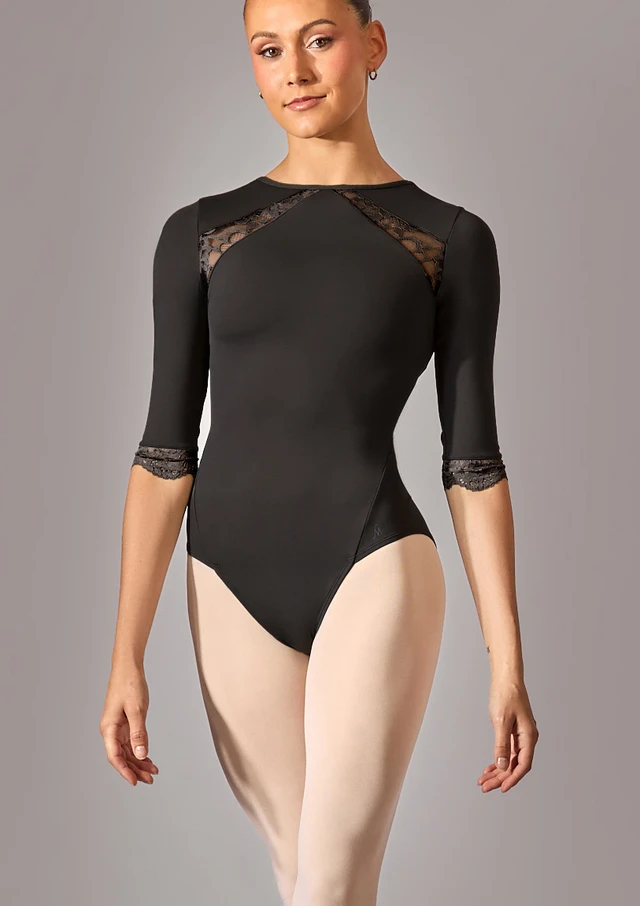 Maillot de encaje de manga 3/4 Vivi Move Dance Negro Front [Negro]