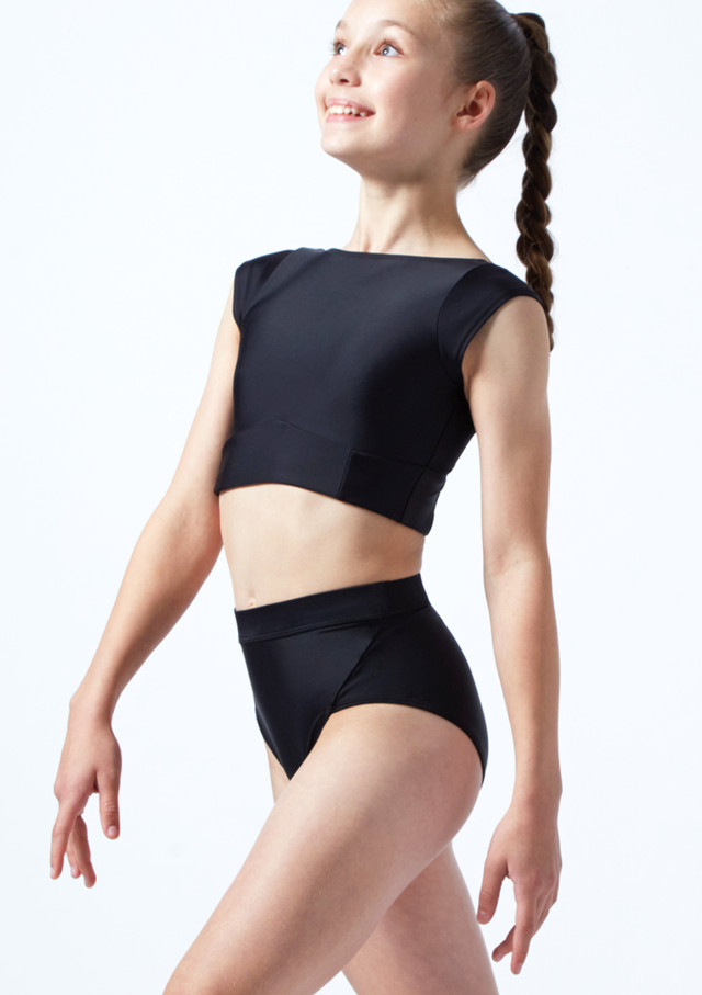 Crop top per ragazze con maniche ad aletta Amelia Move Dance Nero Davanti [Nero]