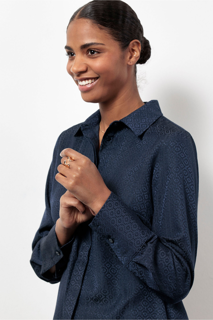 Birdie mono jacquard blouse - dark blue | Studio Anneloes