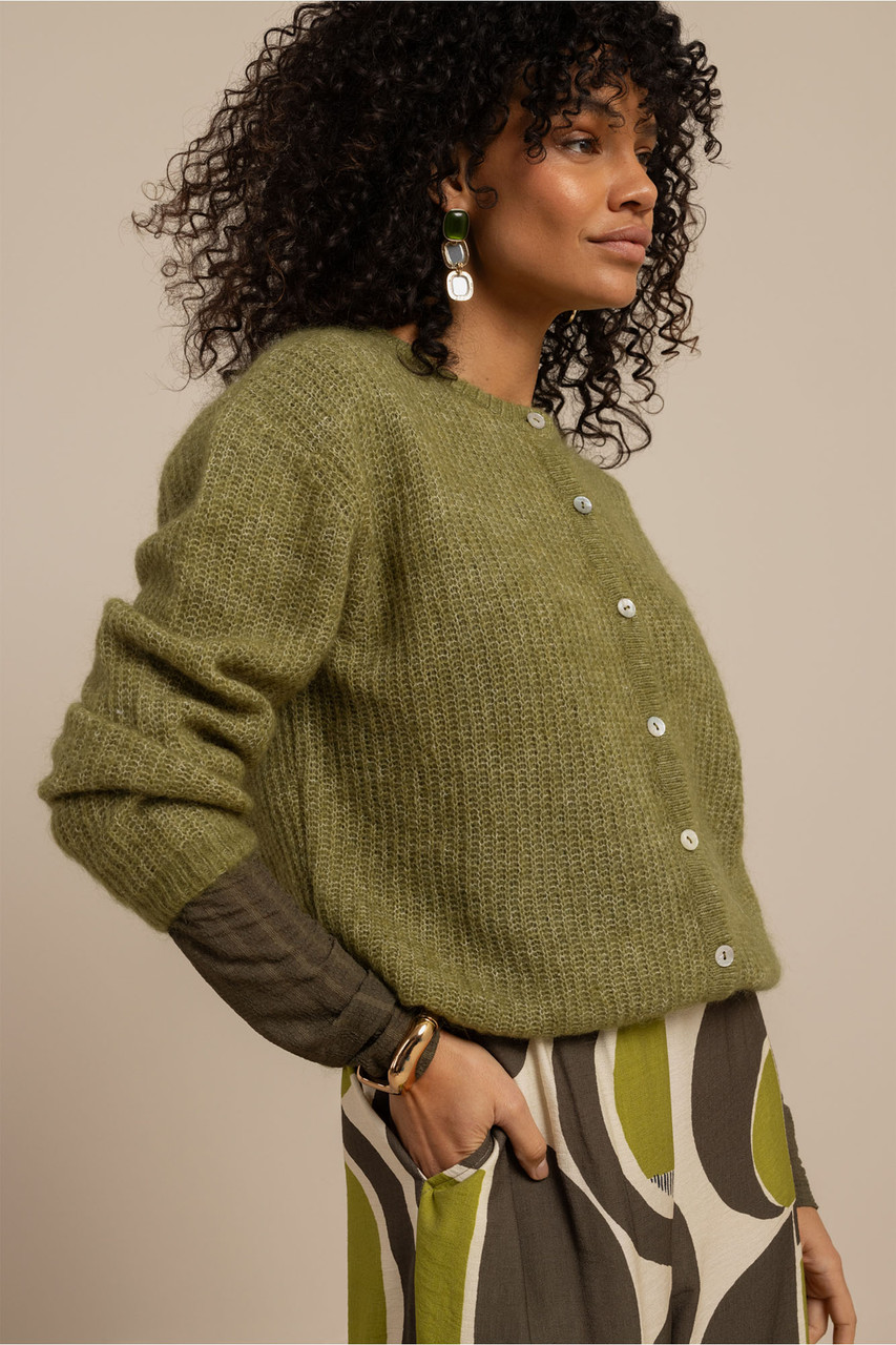 Bibi spring cardigan - dark lime | Studio Anneloes | Officiële