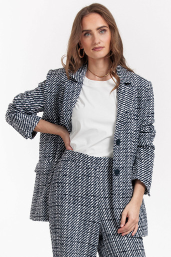 Studio Anneloes Sofie tweed blazer - dblue/kit - 11957