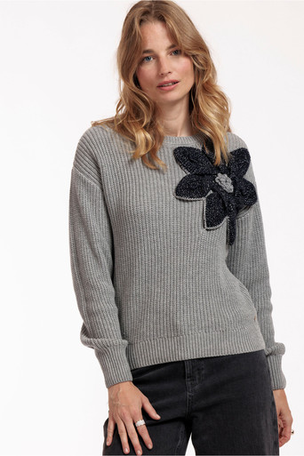 Studio Anneloes Valerie chunky flower pullover - grey melange - 11927