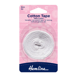 Hemline 100% Cotton Tape 6MM x 5M - White Hemline 100% Cotton Tape 6MM x 5M - White