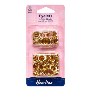 Hemline Eyelets 8.7MM in Gold Refill Pack (36 sets) Hemline Eyelets 8.7MM in Gold Refill Pack (36 sets)