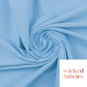 95% Cotton 5% Elastane Jersey - Baby Blue | 220GSM | OEKO-TEX 100 | Solid | Sustainable and Eco Friendly European Knit Fabric - 108CM END OF BOLT 95% Cotton 5% Elastane Jersey - Baby Blue | 220GSM | OEKO-TEX 100 | Solid | Sustainable and Eco Friendly European Knit Fabric - 108CM END OF BOLT