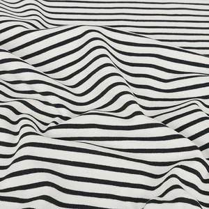 3mm Black 7mm White 95% Cotton 5% Elastane Yarn Dyed Stripe Jersey | 220GSM | OEKO-TEX 100 | Sustainable and Eco Friendly Knit Fabric - 135CM END OF BOLT