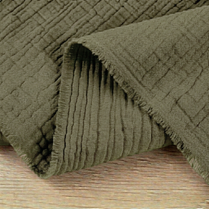 100% Cotton Double Gauze Woven - Khaki Green | 140GSM | OEKO-TEX 100 | Sustainable and Eco Friendly Fabric - 152CM END OF BOLT
